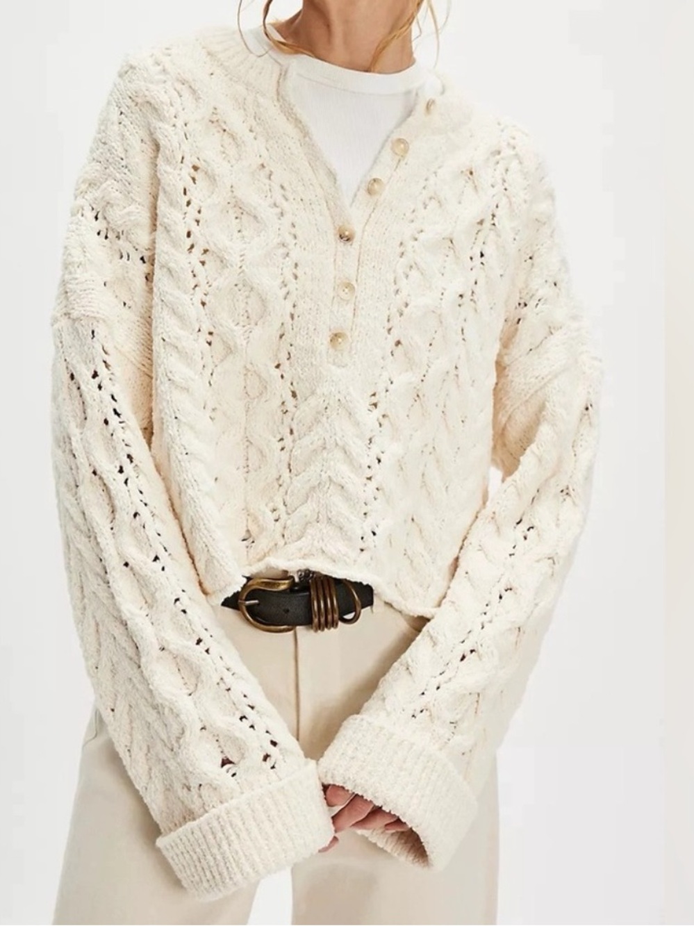 Free People Cropped Cable-Knit Sweater